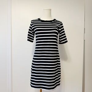 Womens basic black and white stripes summer t shirt dress size small